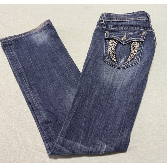 Miss Me Mid Rise Boot Embellished Jeans Women's Angel Wings Sz 30 JP5082-3 Y2K - Picture 4 of 13